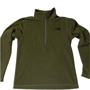 The North Face Mens Olive Green Quarter Zip Fleece Pullover Jacket Size Medium